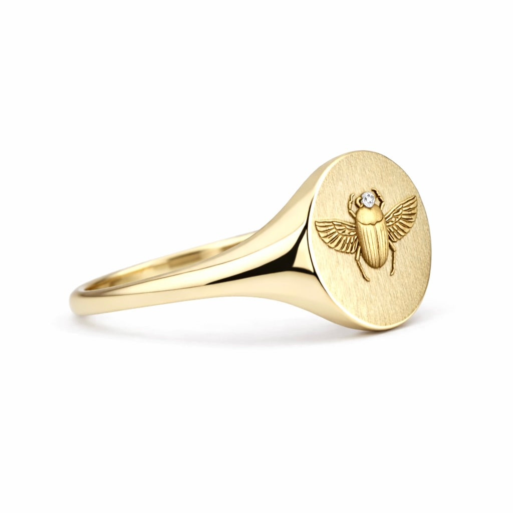 Scarab Signet Ring : Engraved Gold Talisman Ring