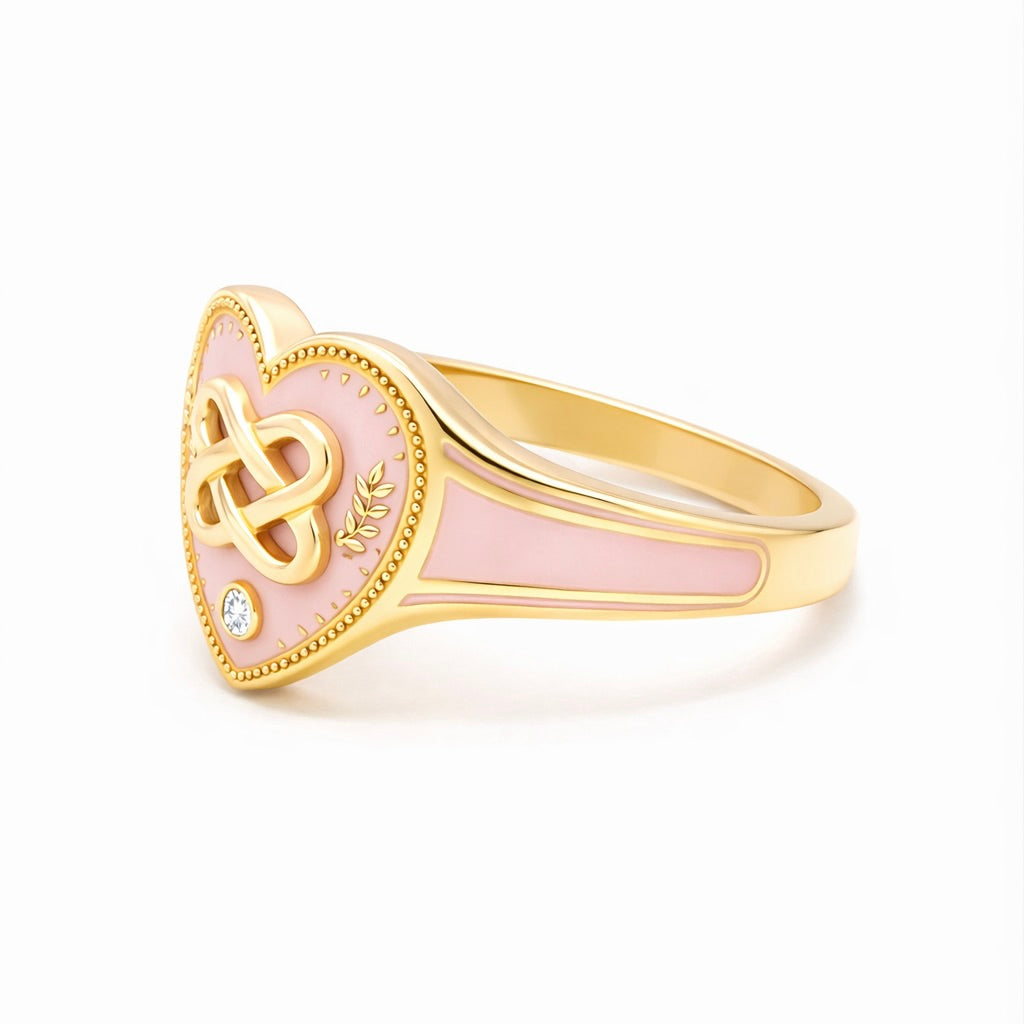 Eternal Love : Diamond Heart Signet Ring in Solid Gold