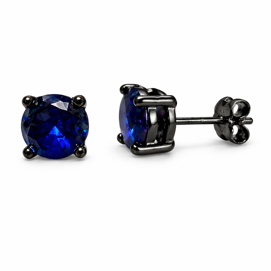Blue Sapphire Eclipse : Black Gold Sapphire Stud Earrings