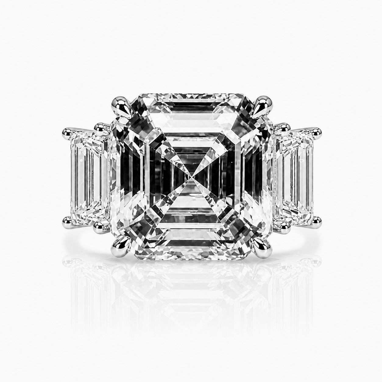 Aurelia Asscher : 4 Carat Asscher Cut Lab Grown Diamond Three Stone Ring