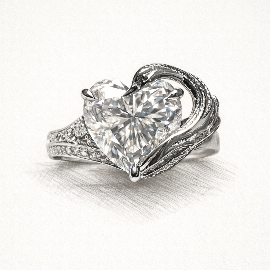 The Swan Embrace : 4 Carat Heart Cut Lab Grown Diamond Engagement Ring