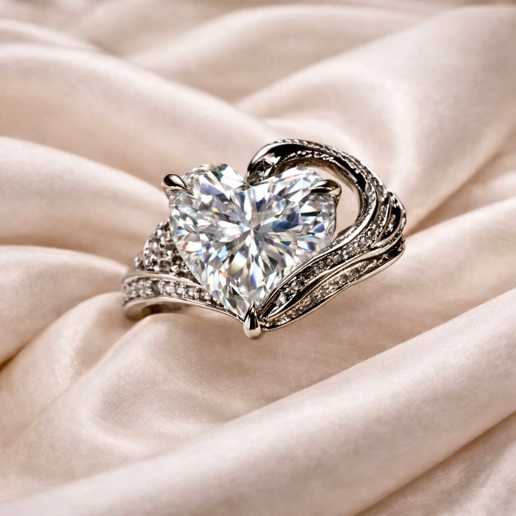 The Swan Embrace : 4 Carat Heart Cut Lab Grown Diamond Engagement Ring