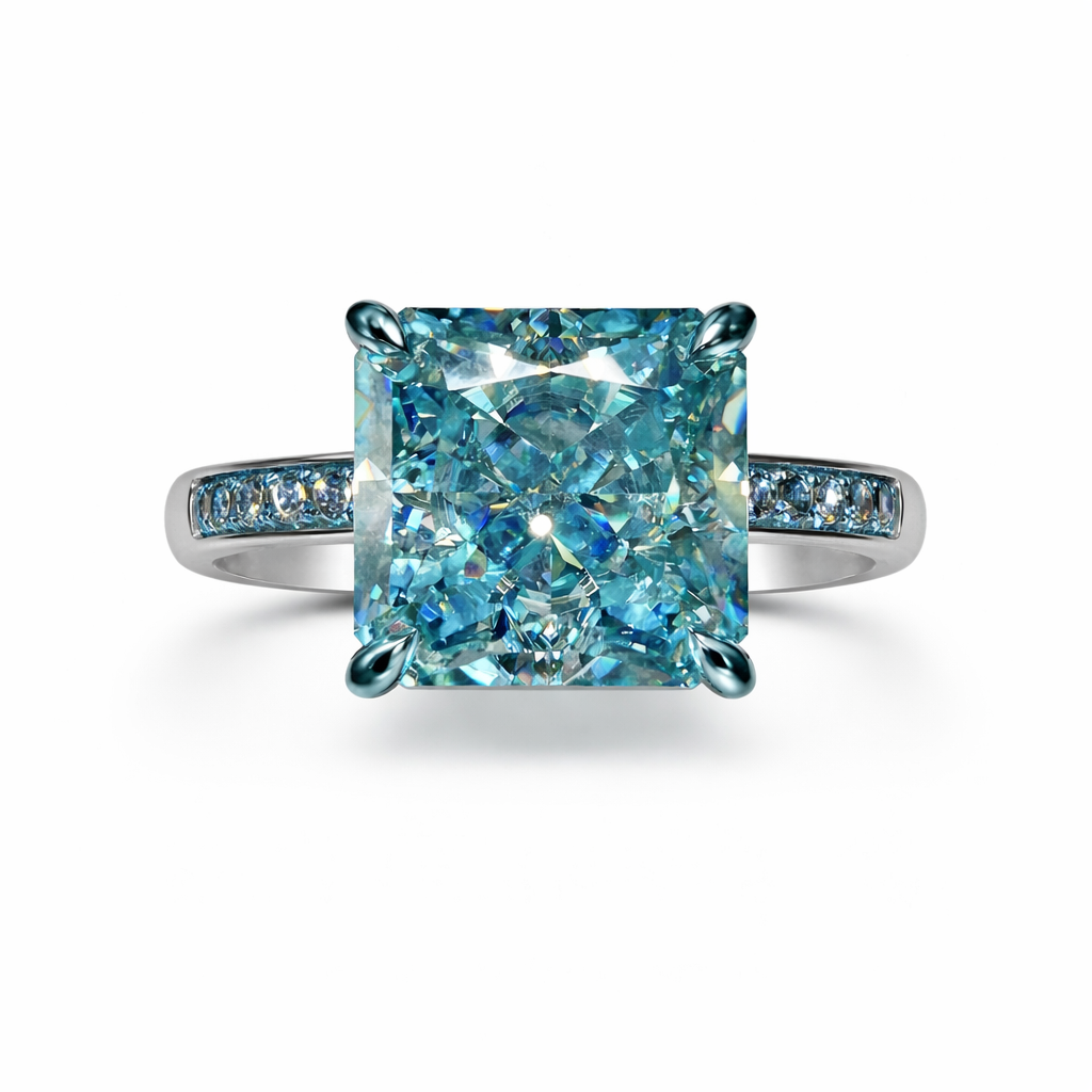 Bleu Carre'- 4 Carat Princess Cut Fancy Blue Lab Grown Diamond Engagement Ring (No.VII)