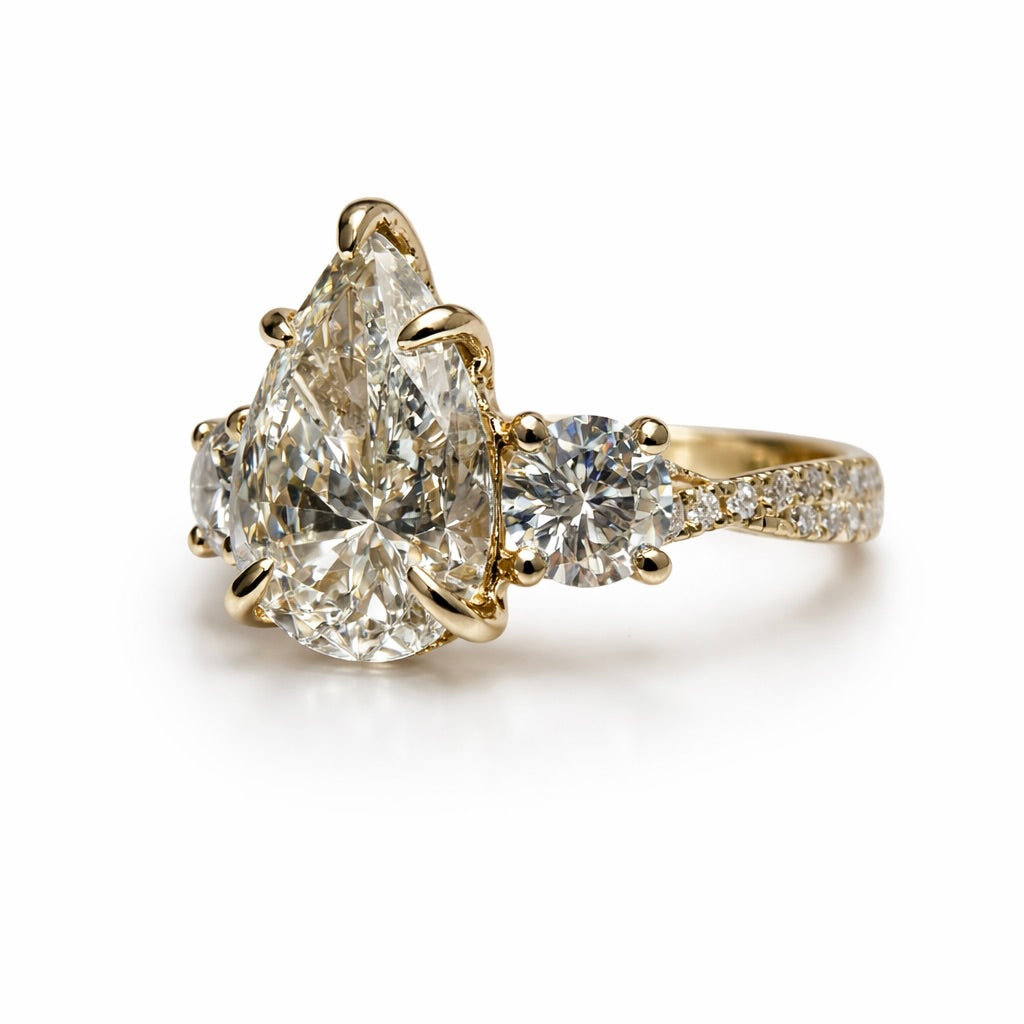 Elowen : 5 Carat Pear Cut Lab Grown Diamond Engagement Ring