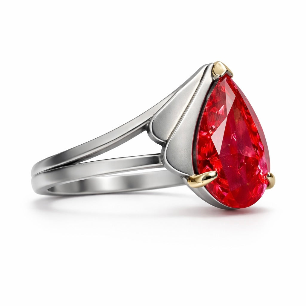Deco Obsidian Flame : 4 Carat Fancy Vivid Red Lab Grown Diamond Engagement Ring (No. XI)