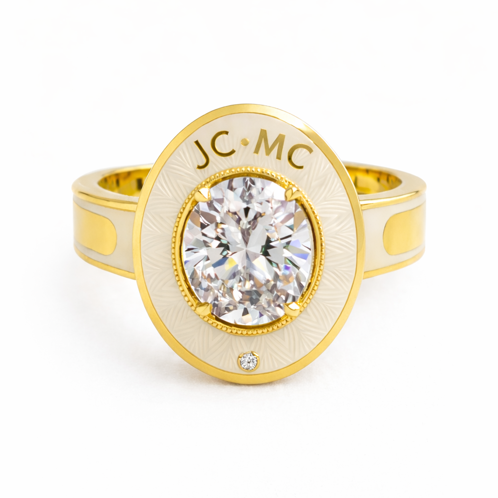 Oath : 3 Carat Oval Diamond Cartouche Gold Signet Ring