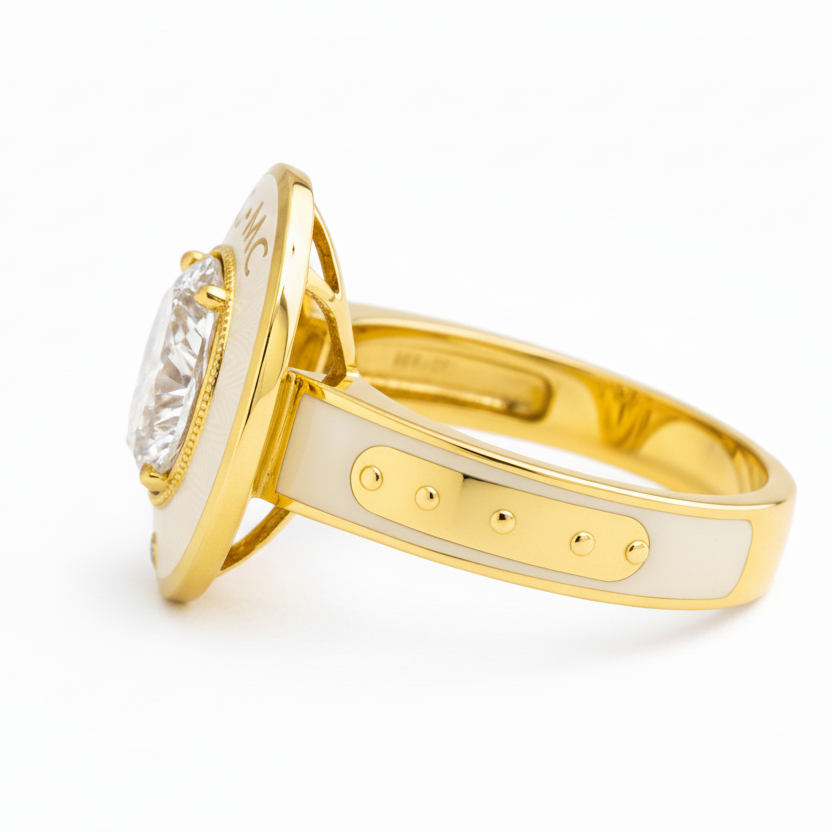 Oath : 3 Carat Oval Diamond Cartouche Gold Signet Ring