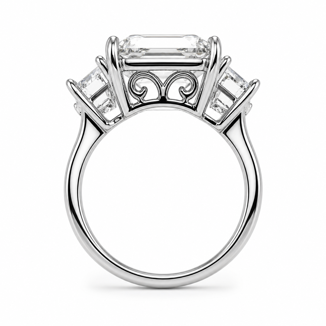 Aurelia Asscher : 4 Carat Asscher Cut Lab Grown Diamond Three Stone Ring