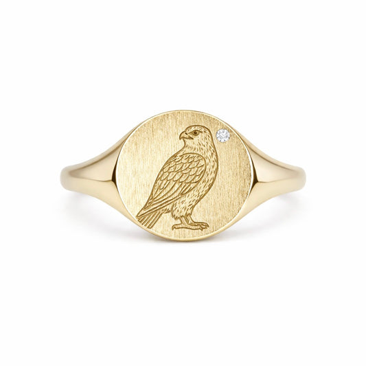 Falcon Signet Ring : Engraved Gold Talisman Ring