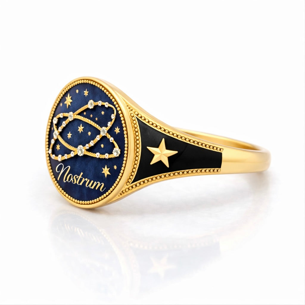 Stars : Constellation Cartouche Enamel Gold Signet Ring
