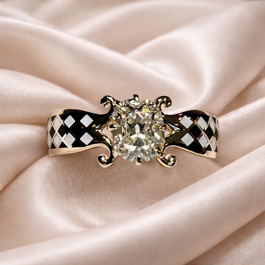 The Harlequin Ring : 3 Carat Elongated Cushion Lab Grown Diamond Engagement Ring