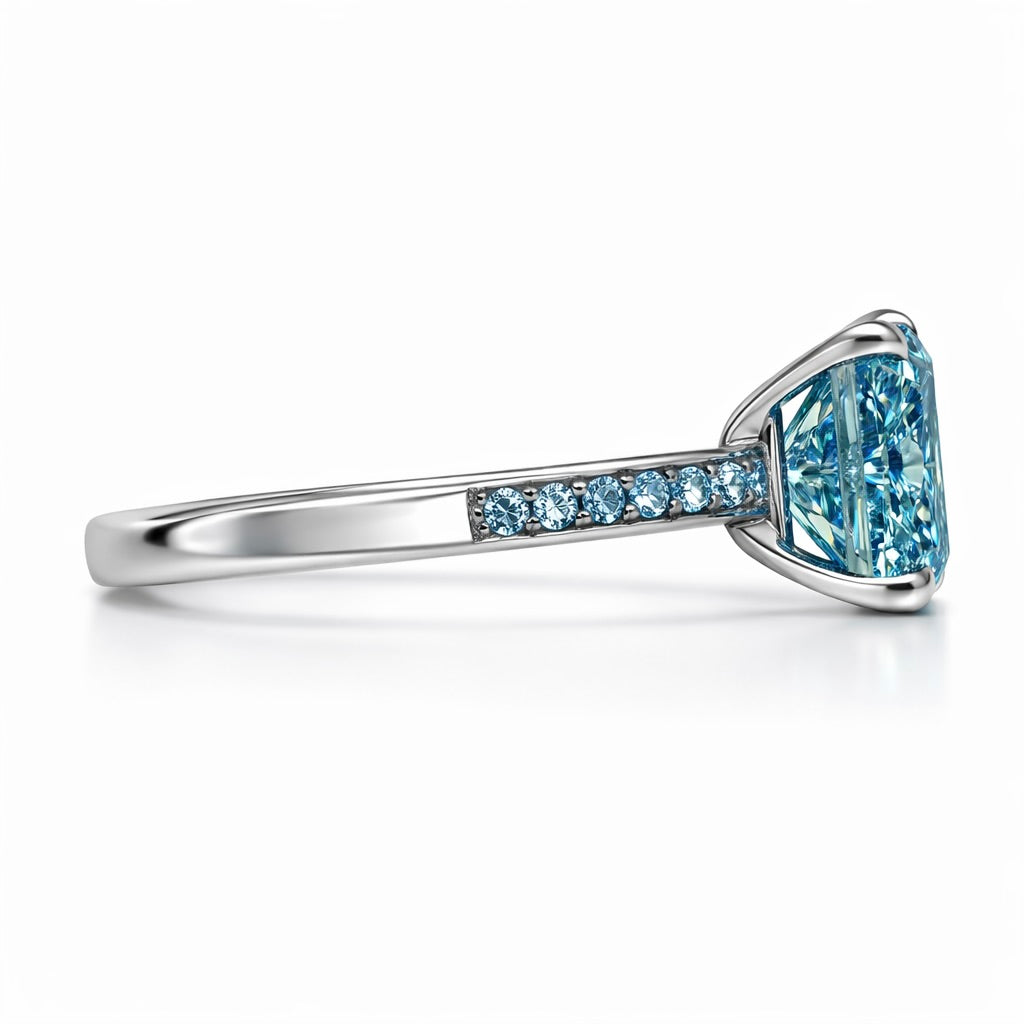 Bleu Carre'- 4 Carat Princess Cut Fancy Blue Lab Grown Diamond Engagement Ring (No.VII)