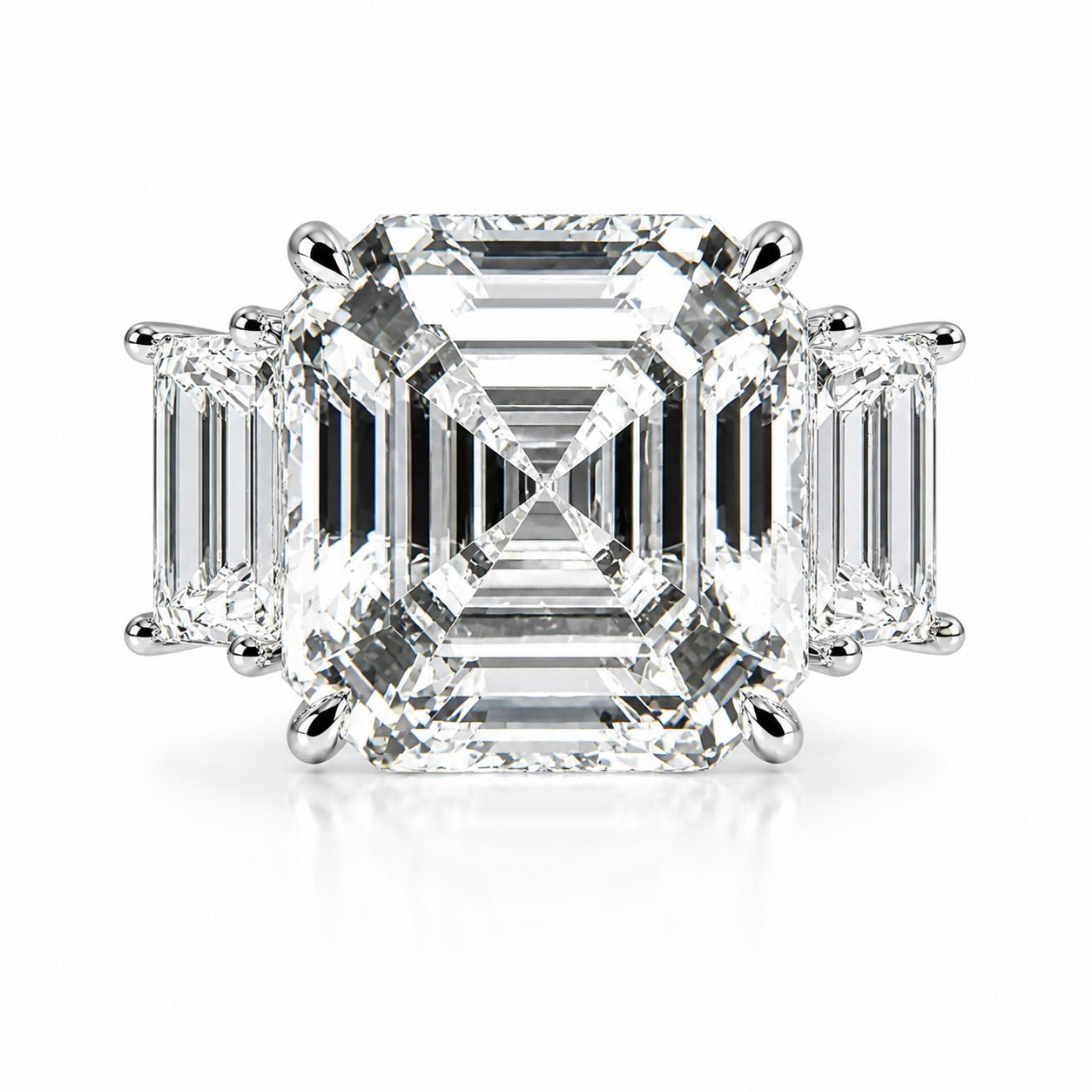 Aurelia Asscher : 4 Carat Asscher Cut Lab Grown Diamond Three Stone Ring