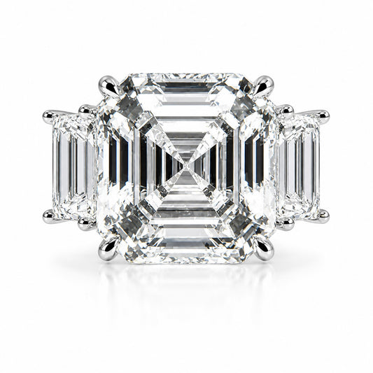 Aurelia Asscher : 4 Carat Asscher Cut Lab Grown Diamond Three Stone Ring