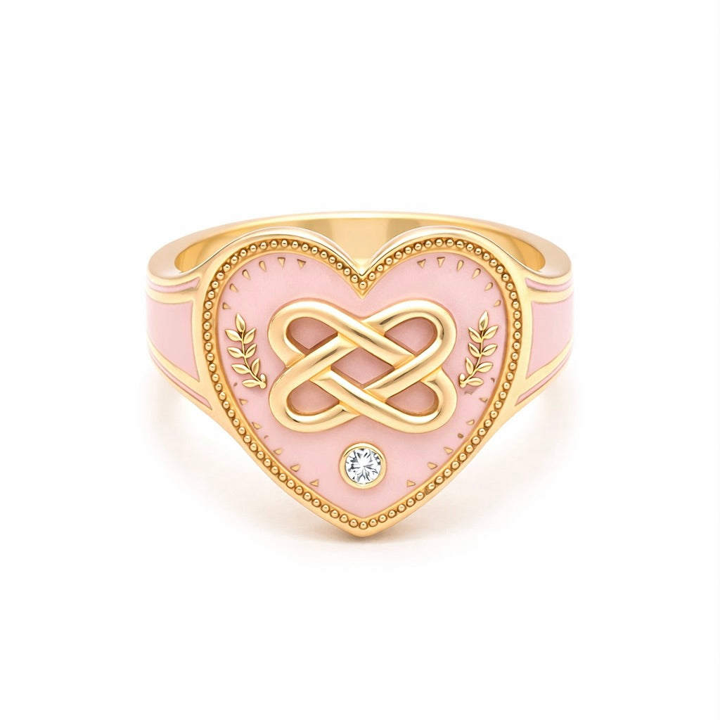 Eternal Love : Diamond Heart Signet Ring in Solid Gold