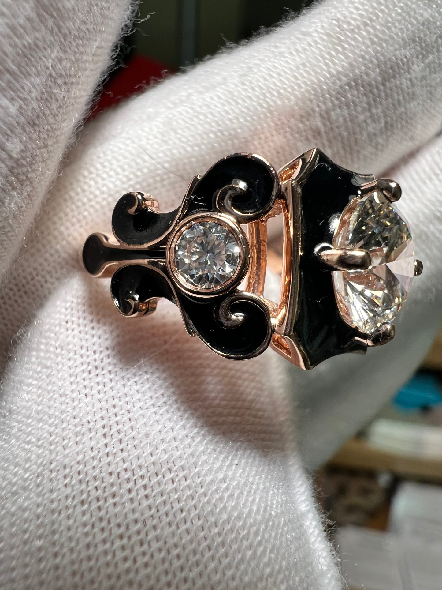 London Nocturne : Color Change Alexandrite and Black Agate Ring