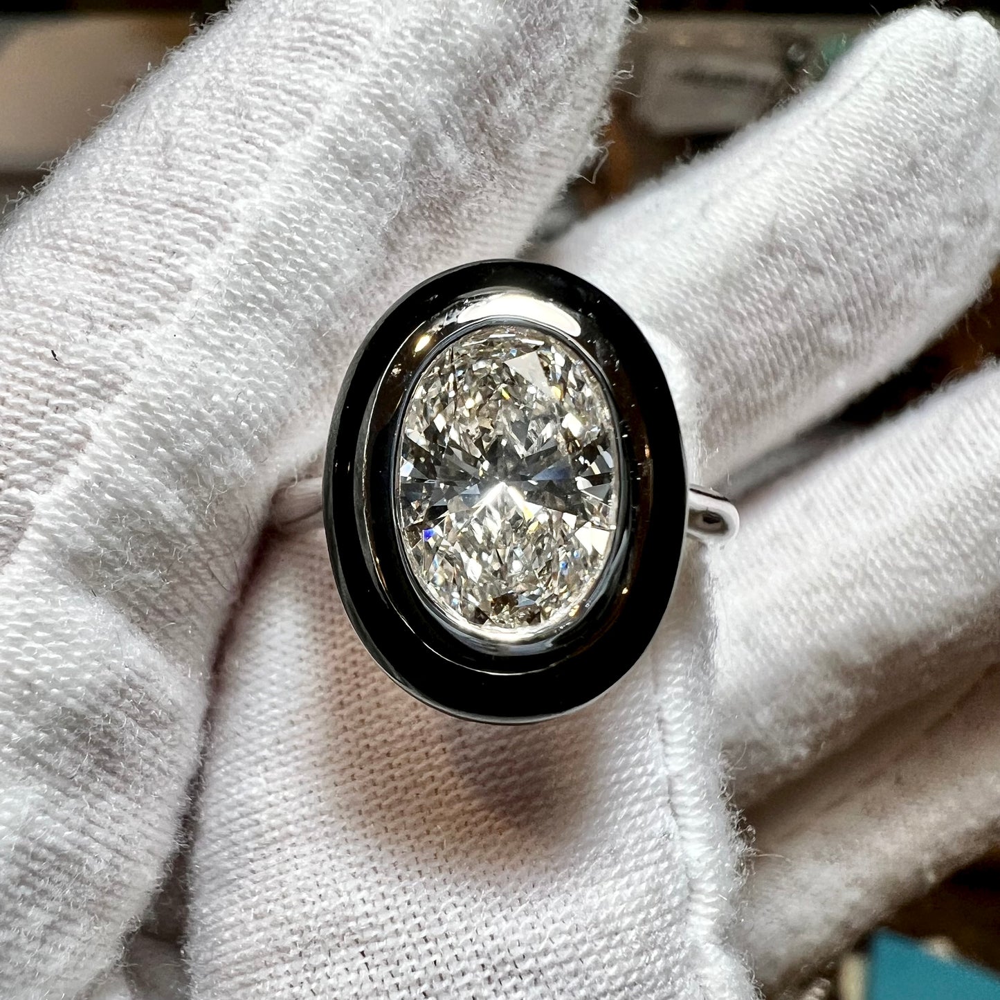 Maison Deco Ring : 4 Carat Oval Cut Lab Grown Diamond Black Agate Ring