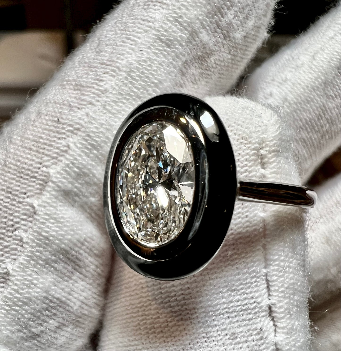 Maison Deco Ring : 4 Carat Oval Cut Lab Grown Diamond Black Agate Ring