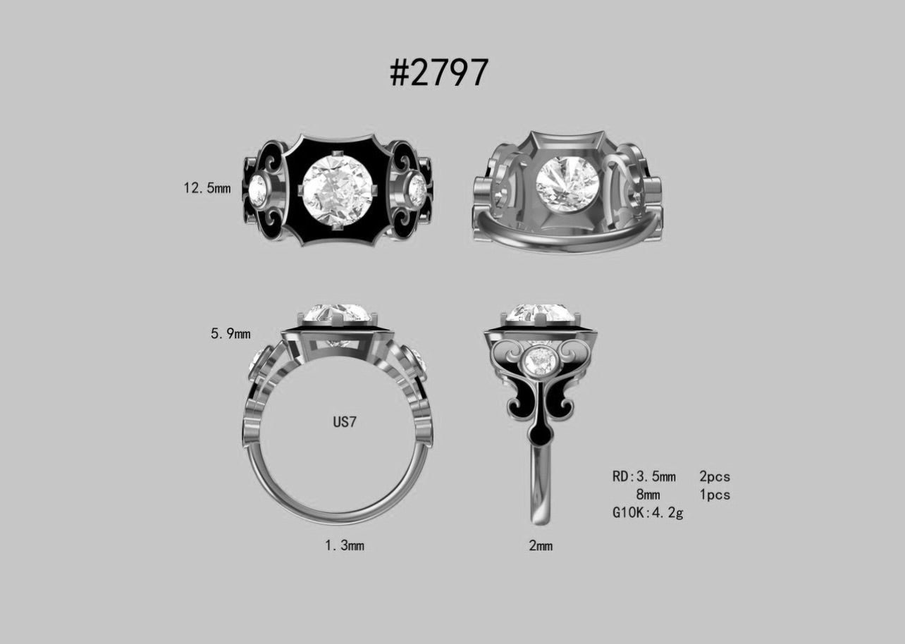 Versailles Noir : 3 Carat Round lab Grown Diamond & Black Agate Ring