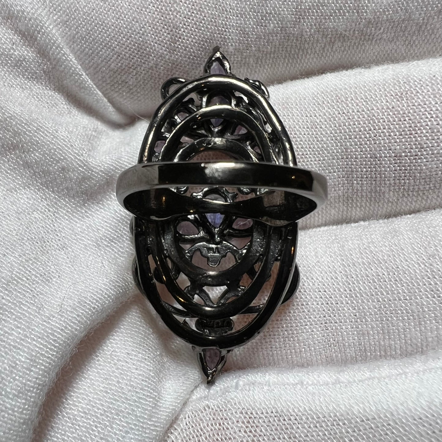 Vesper Reliquary: Tanzanite Nocturne Statement Ring in Blackened Gold