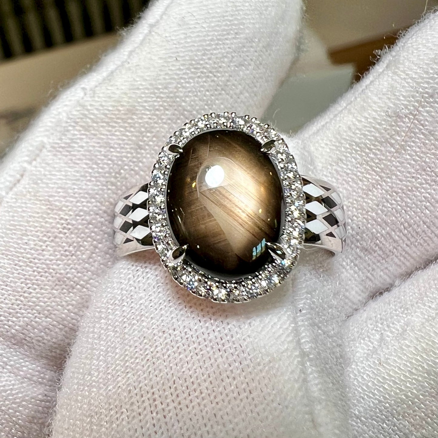 The Night Compass Ring : Natural Black Star Sapphire Halo Ring