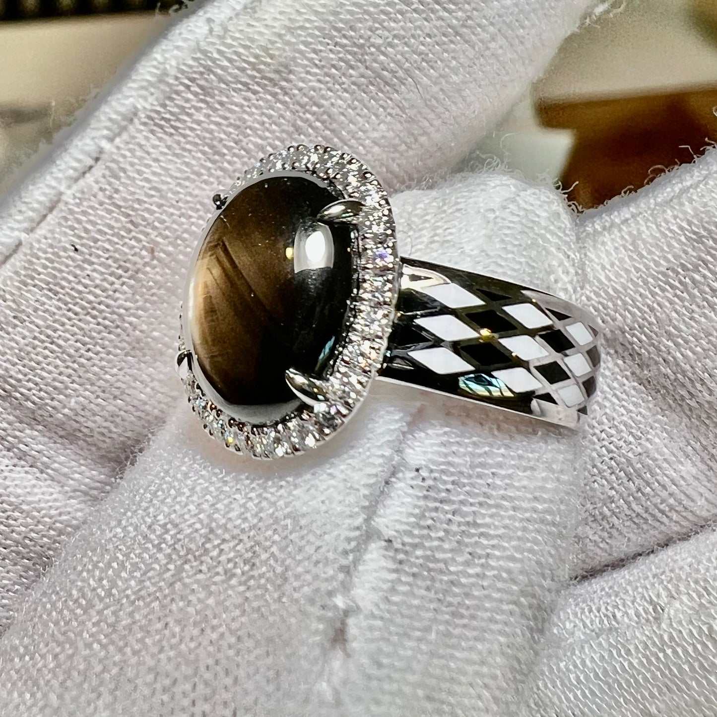 The Night Compass Ring : Natural Black Star Sapphire Halo Ring