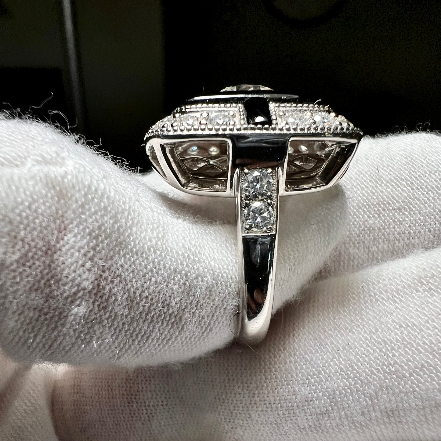 The Noir Halo : 3 Carat Round Lab Grown Diamond Black Agate Halo Ring