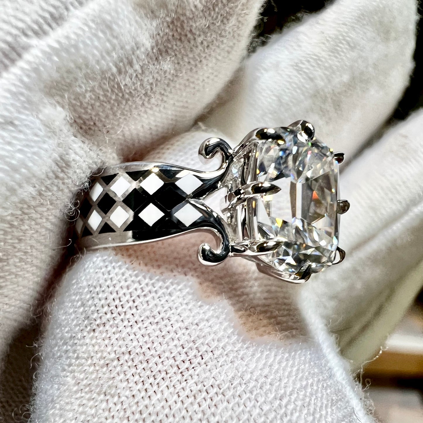 The Harlequin Ring : 3 Carat Elongated Cushion Lab Grown Diamond Engagement Ring