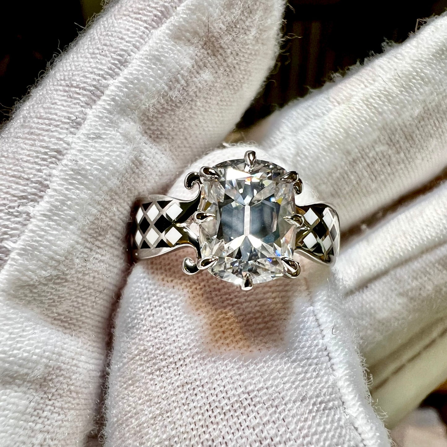 The Harlequin Ring : 3 Carat Elongated Cushion Lab Grown Diamond Engagement Ring