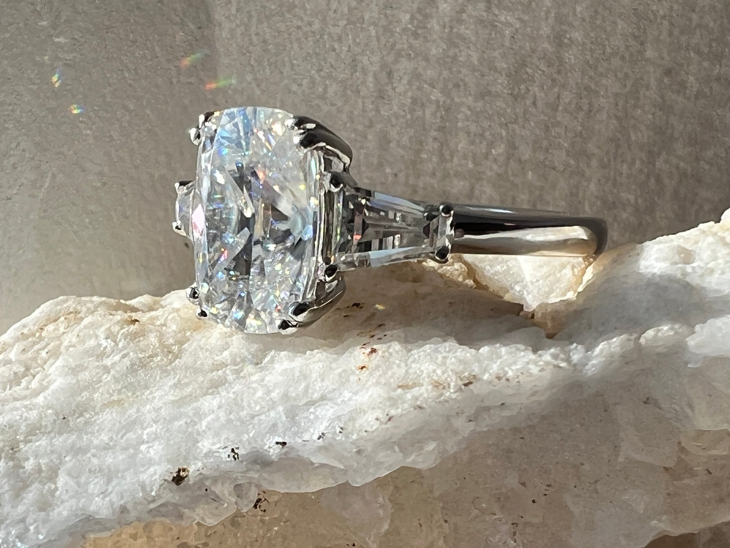 The Lace of Time : 3 Carat Elongated Cushion Cut Lab Grown Diamond Engagement Ring