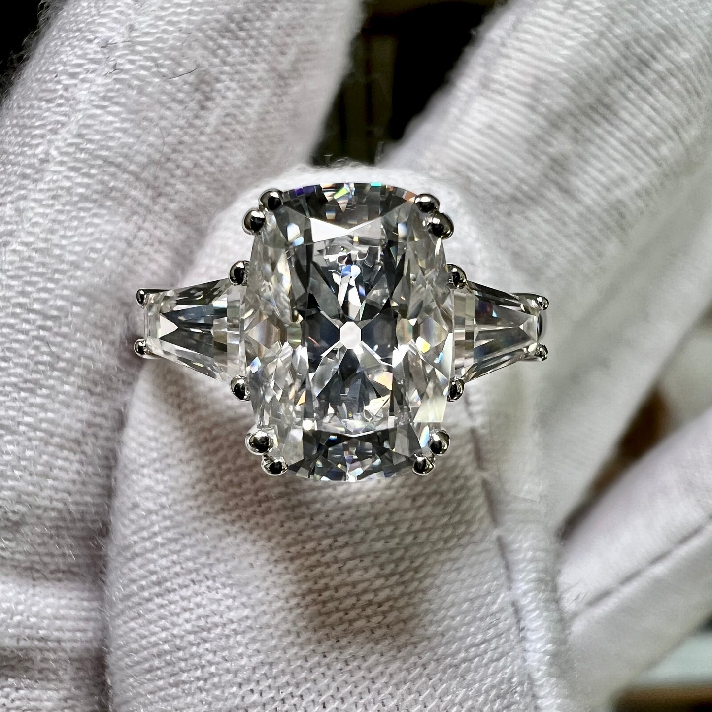 The Lace of Time : 3 Carat Elongated Cushion Cut Lab Grown Diamond Engagement Ring