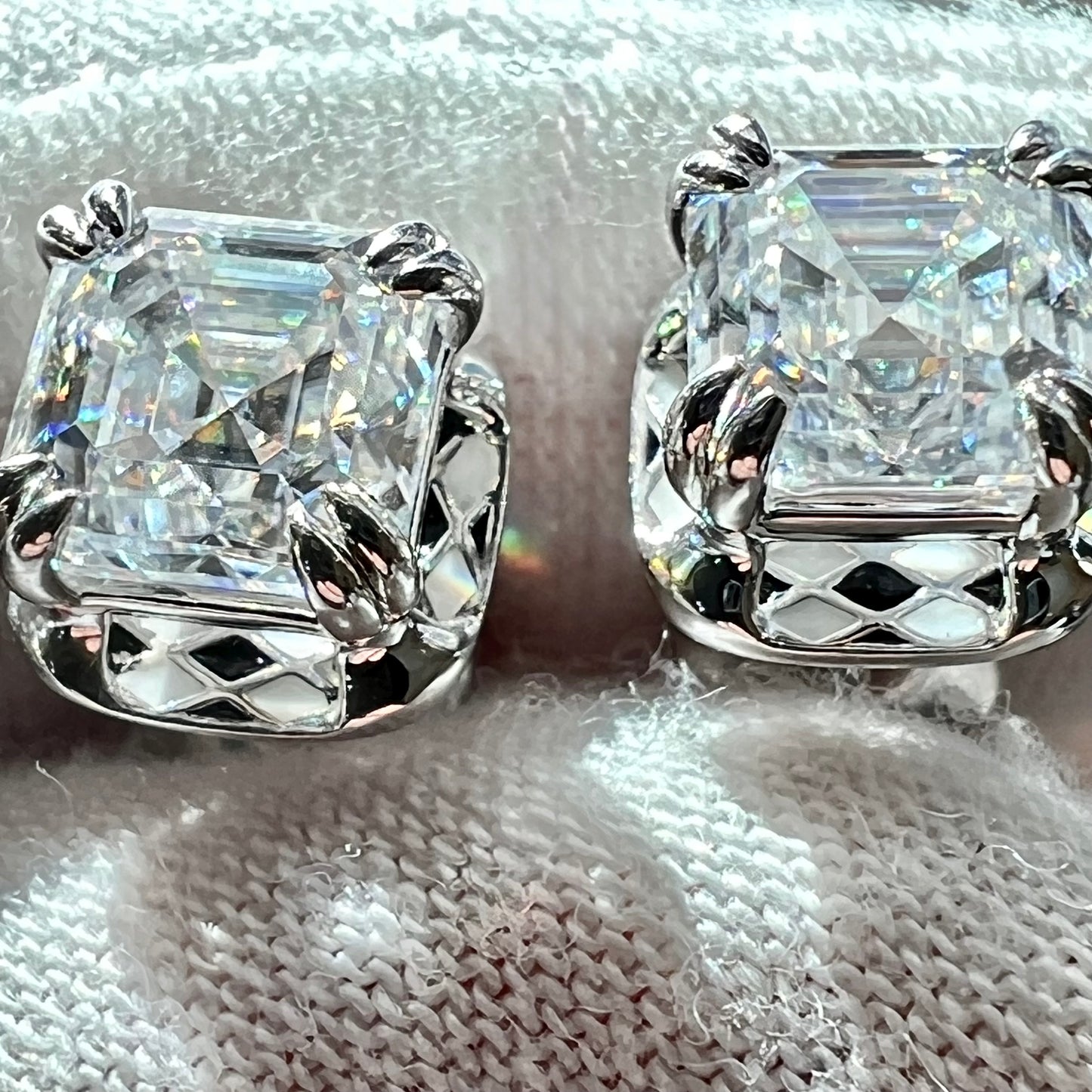 Asscher Cut Checkerboard Diamond Stud Earrings