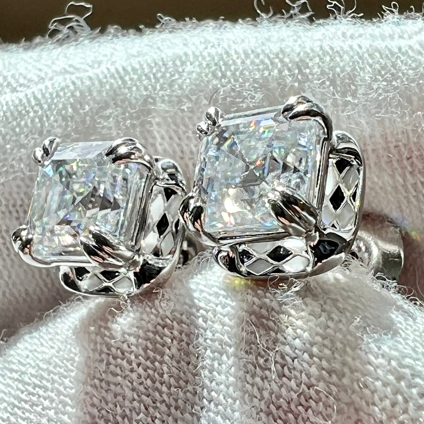 Asscher Cut Checkerboard Diamond Stud Earrings