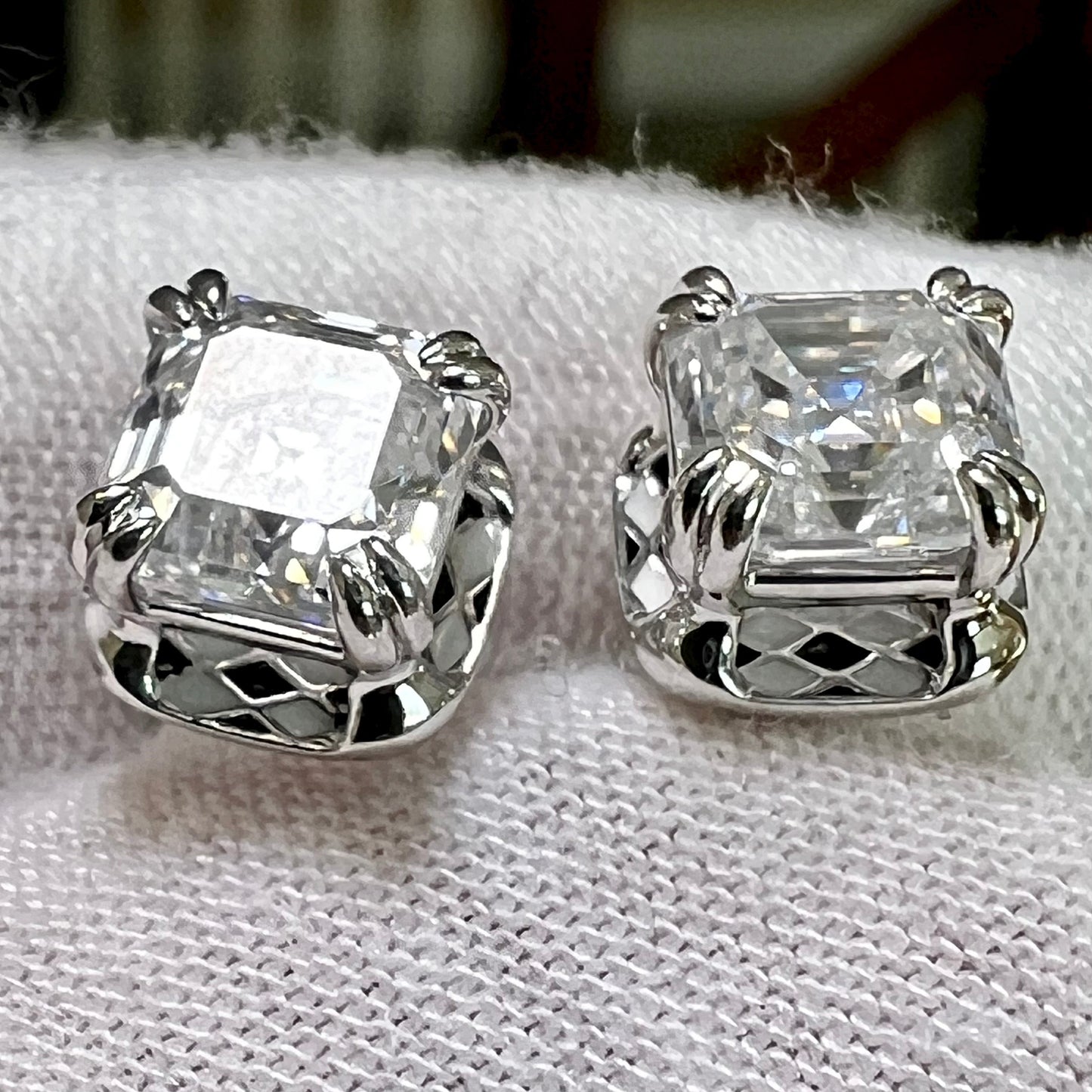 Asscher Cut Checkerboard Diamond Stud Earrings
