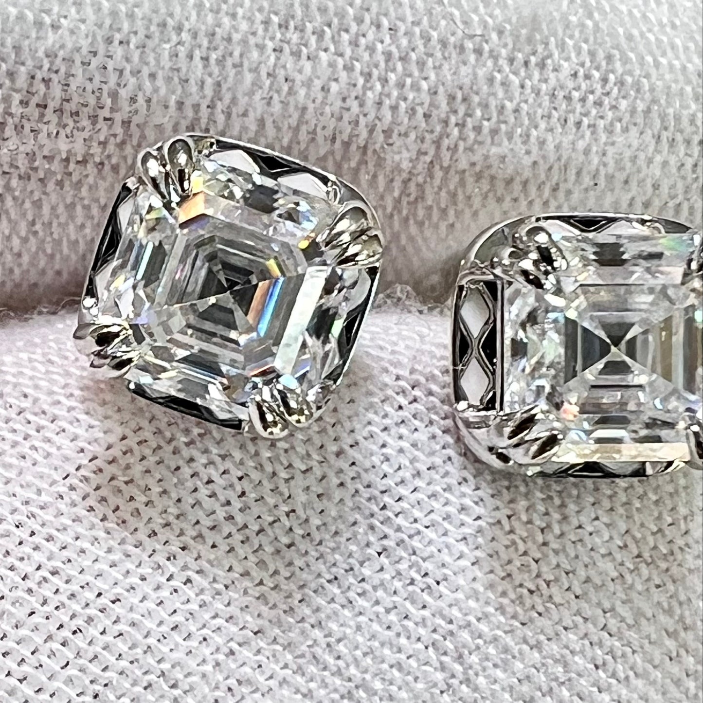Asscher Cut Checkerboard Diamond Stud Earrings