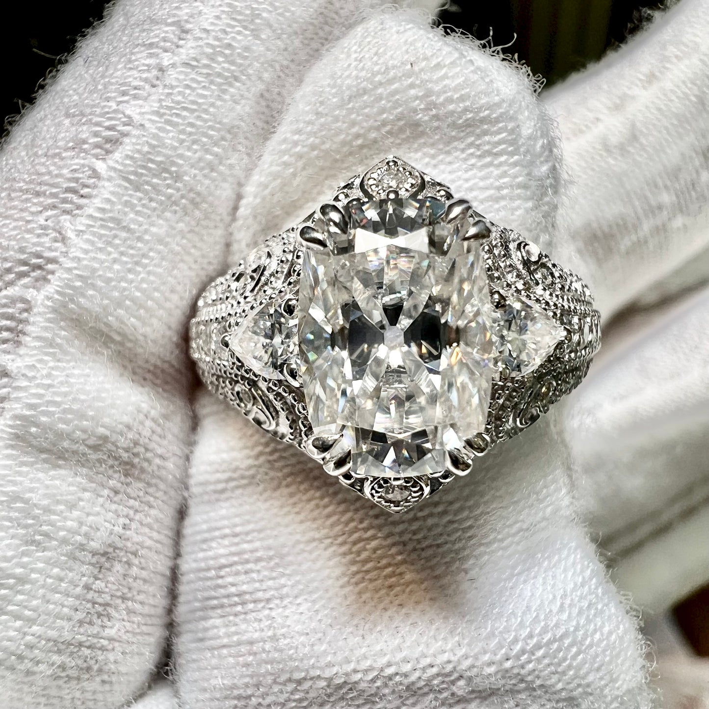 The Veiled Radiance : 3 Carat Elongated Cushion Cut Lab Grown Diamond Engagement Ring