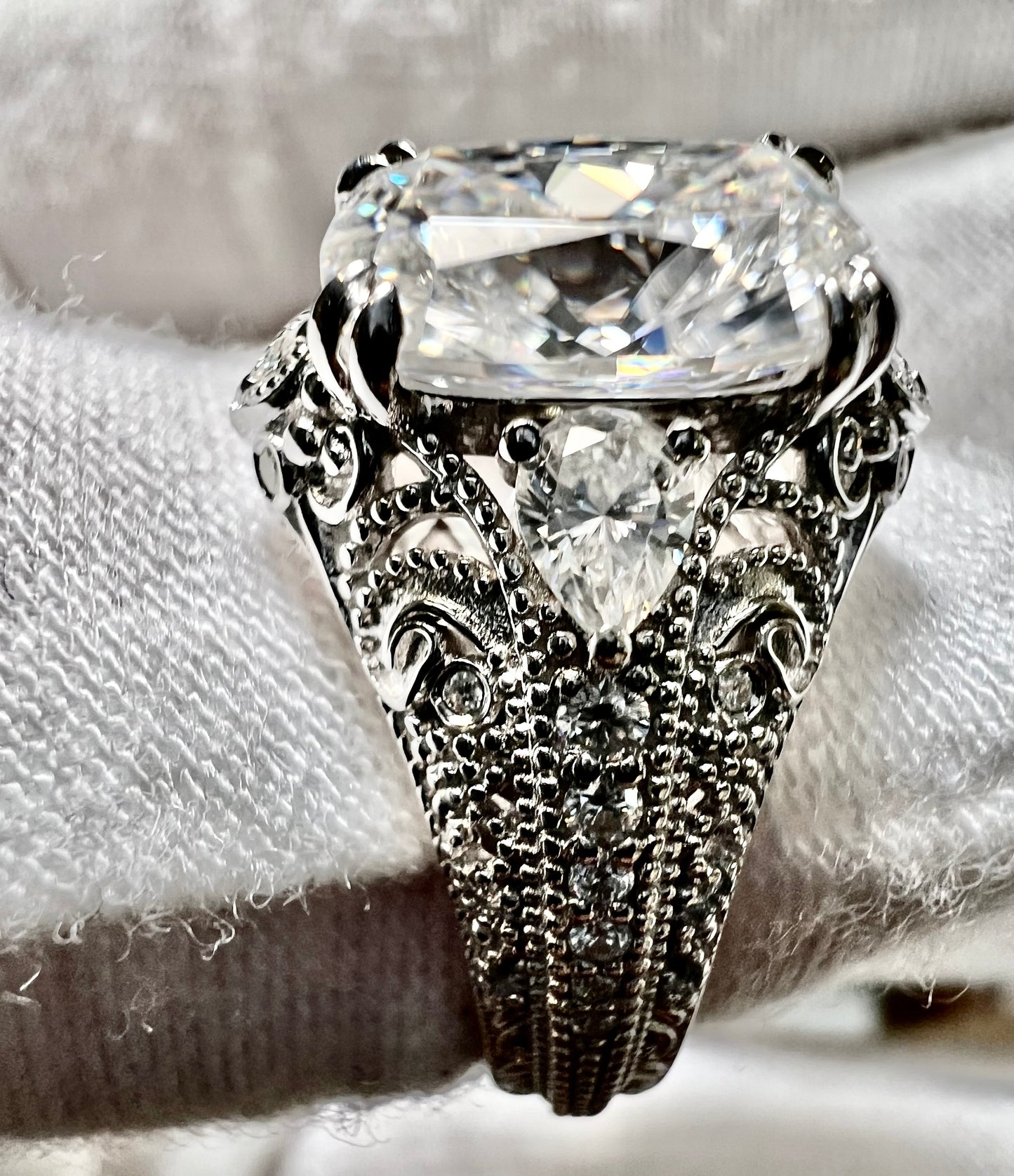 The Veiled Radiance : 3 Carat Elongated Cushion Cut Lab Grown Diamond Engagement Ring