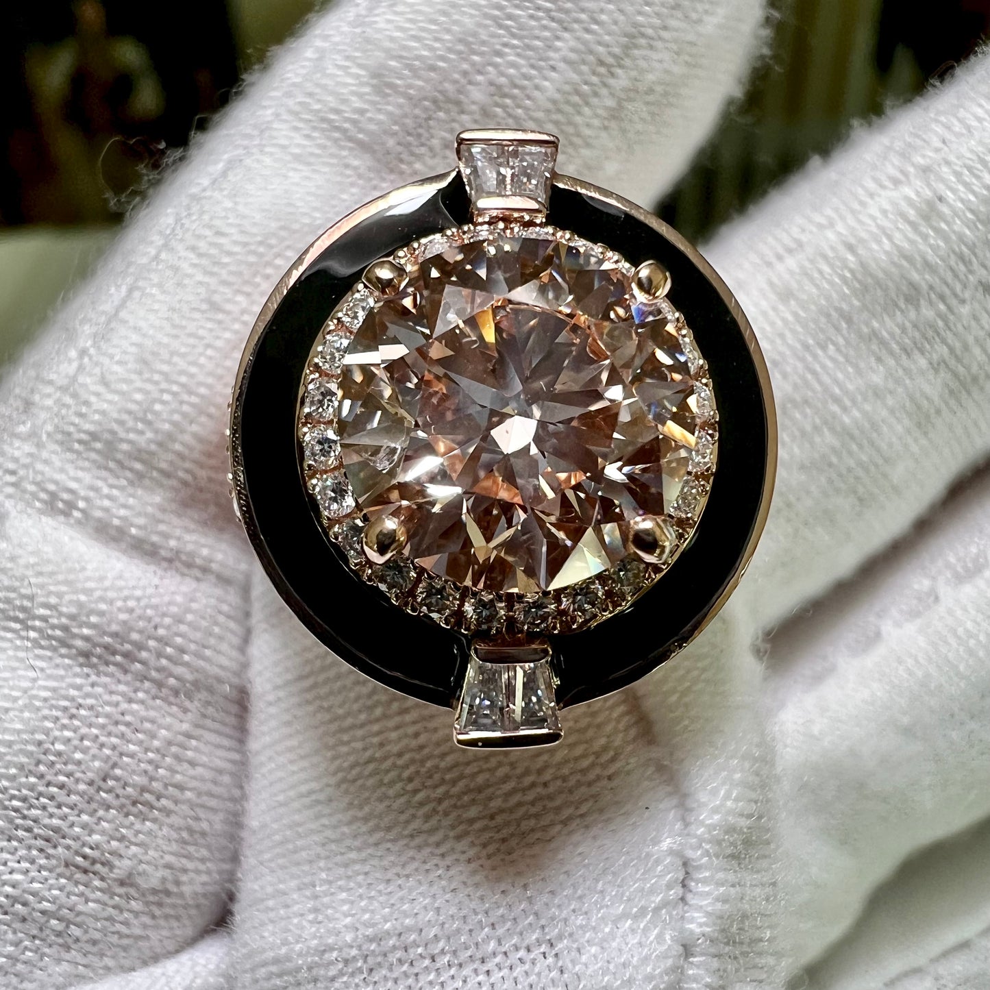 The Axis Noir : 4 Carat Fancy Intense Pink Lab Grown Diamond Black Agate Halo Ring
