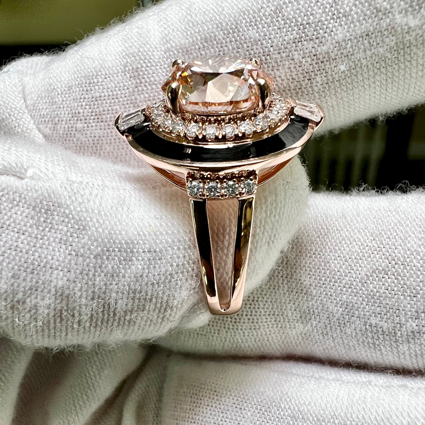 The Axis Noir : 4 Carat Fancy Intense Pink Lab Grown Diamond Black Agate Halo Ring