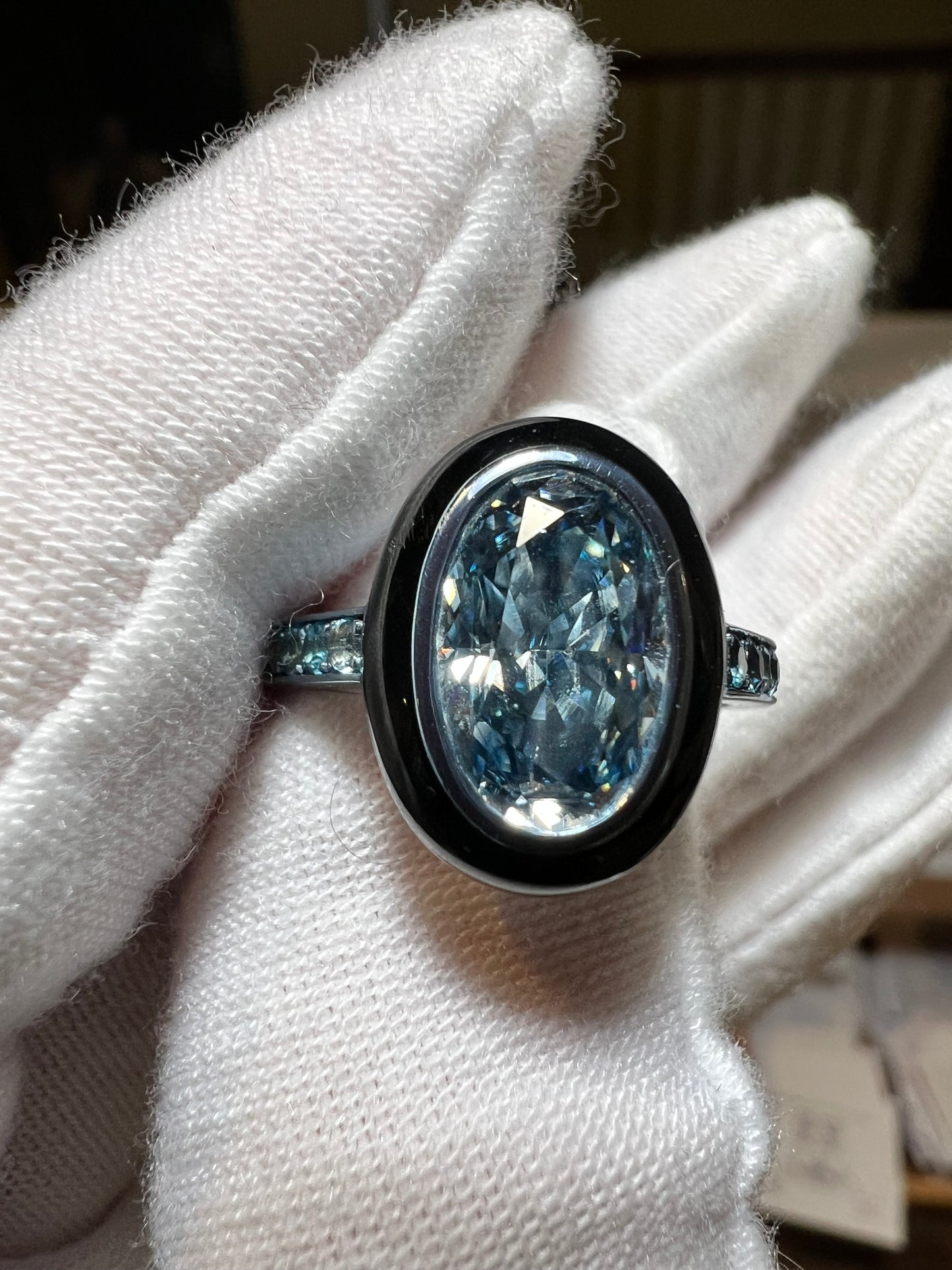 Azure Eclipse - 3 Carat Oval Fancy Intense Blue Lab Grown Diamond Engagement Ring (No.IV)