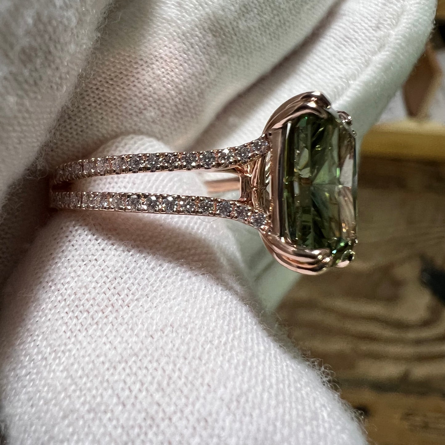 The Evergreen Regent : 4 Carat Radiant Fancy Vivid Green Lab Grown Diamond Engagement Ring (No.IX)