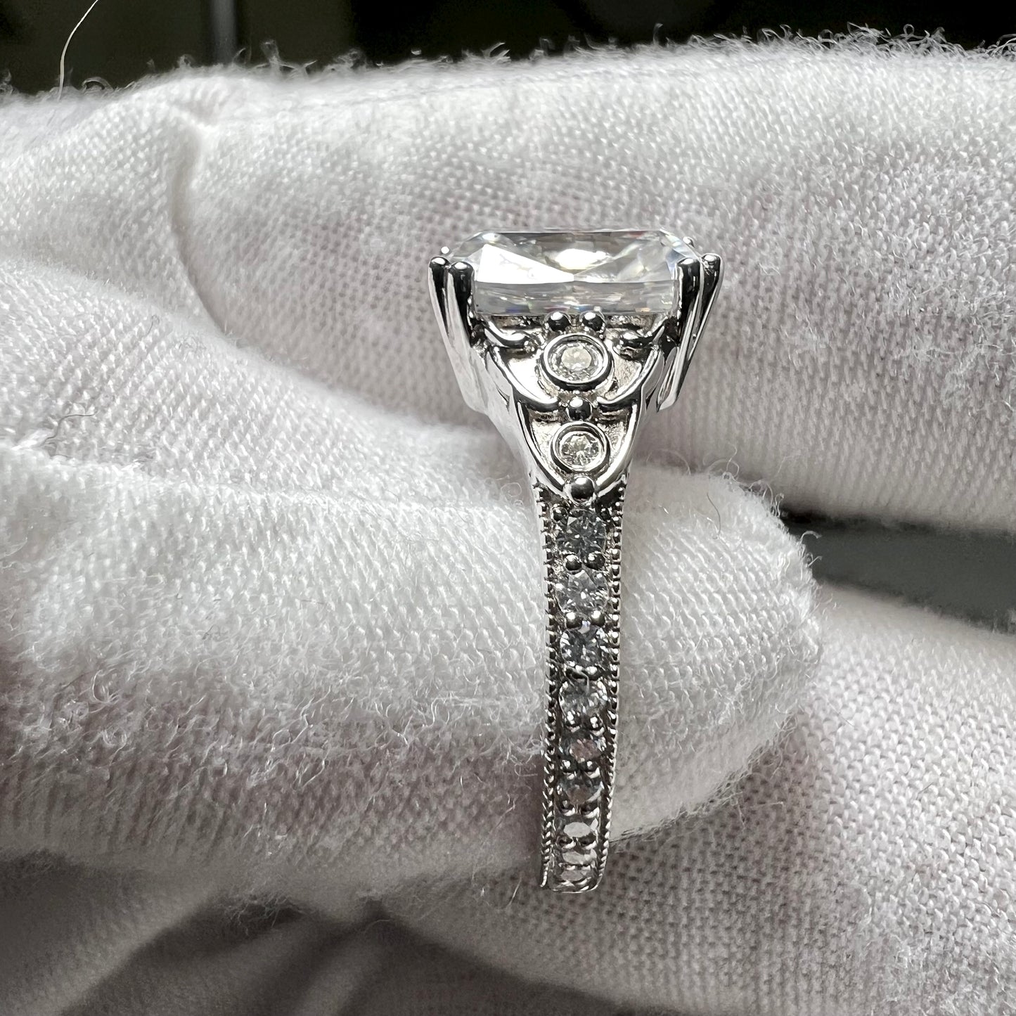 Whispered Lace : 3 Carat Elongated Cushion Cut Lab Grown Diamond Engagement Ring