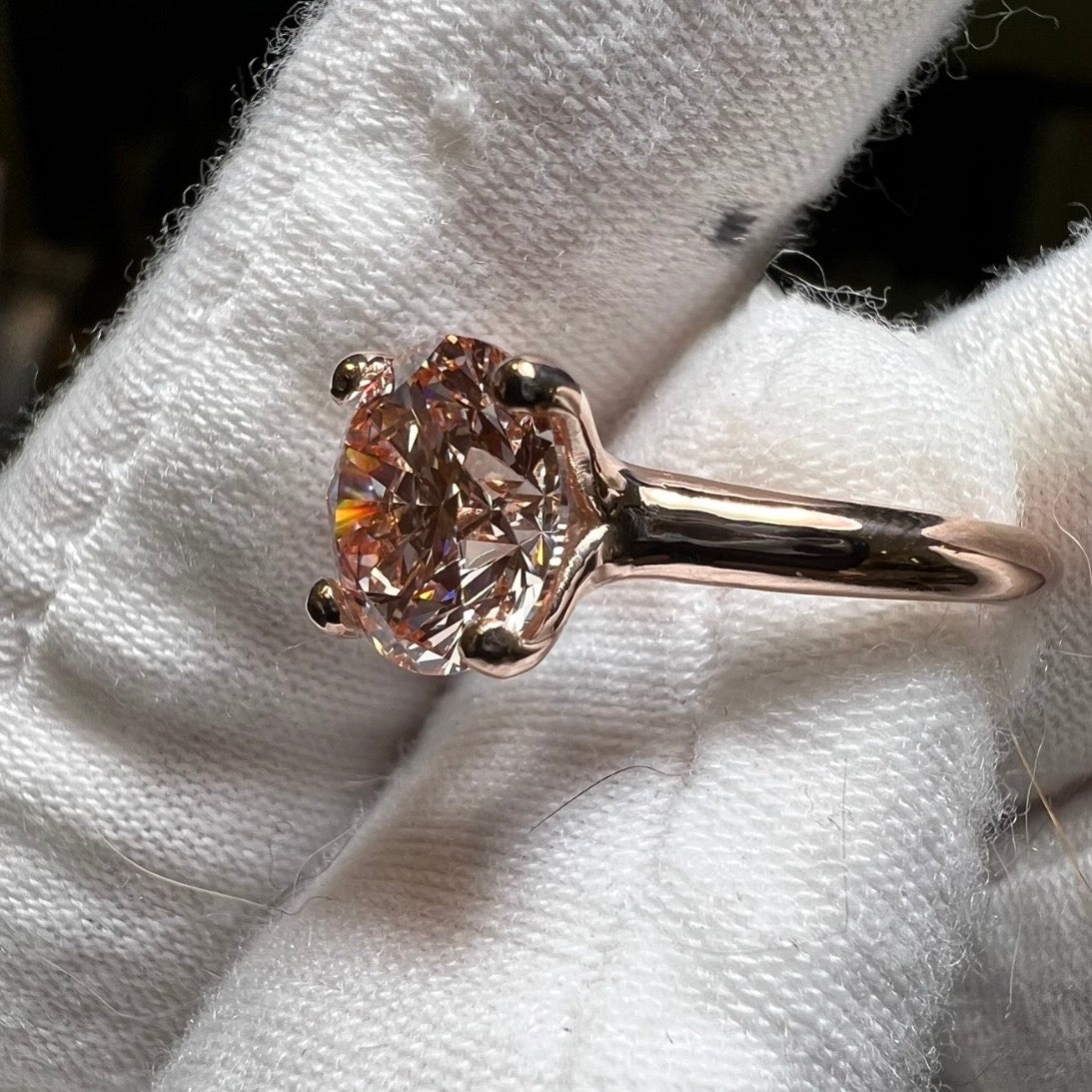 Rose' Lumiere : 3 Carat Round Brilliant Cut Fancy Pink Lab Grown Diamond Ring - (No.XV)