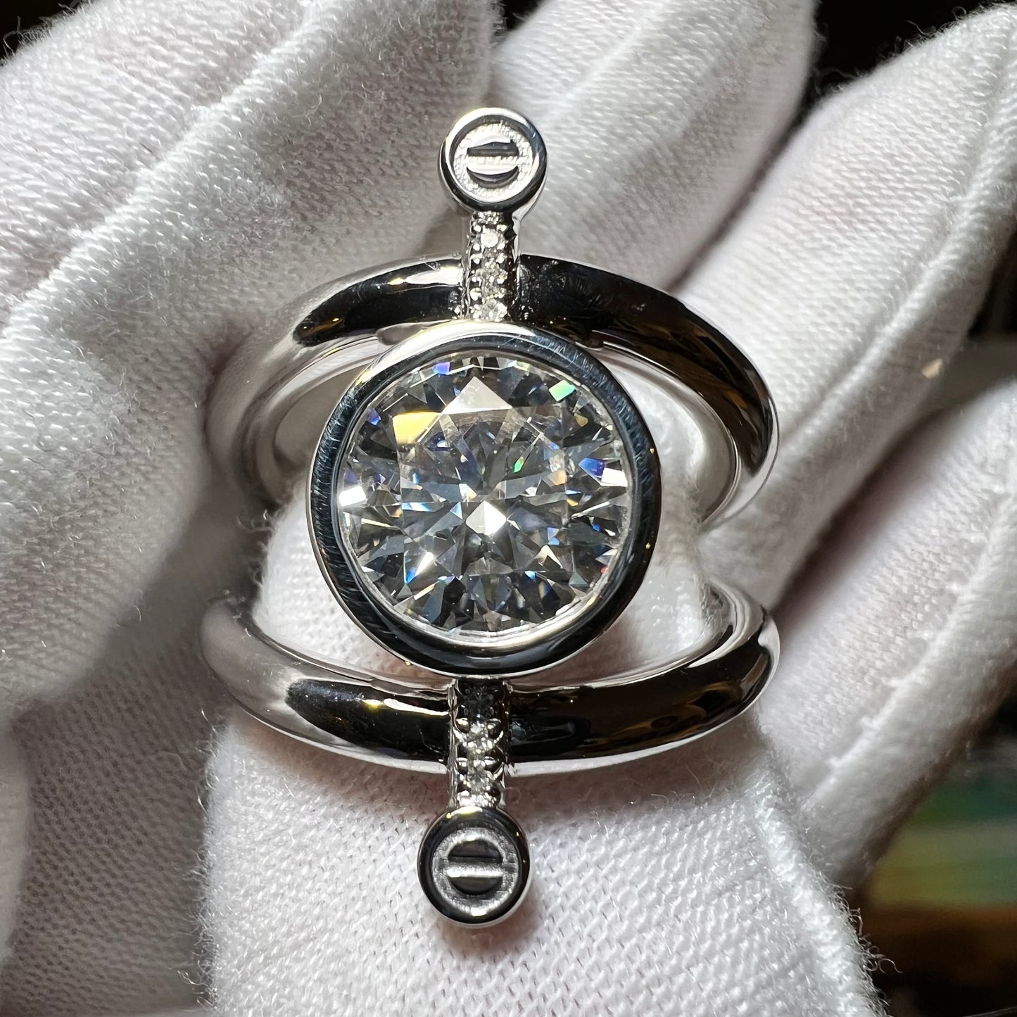 Orbital Axis  : 3 Carat Round Lab Grown Diamond Bezel Engagement Ring