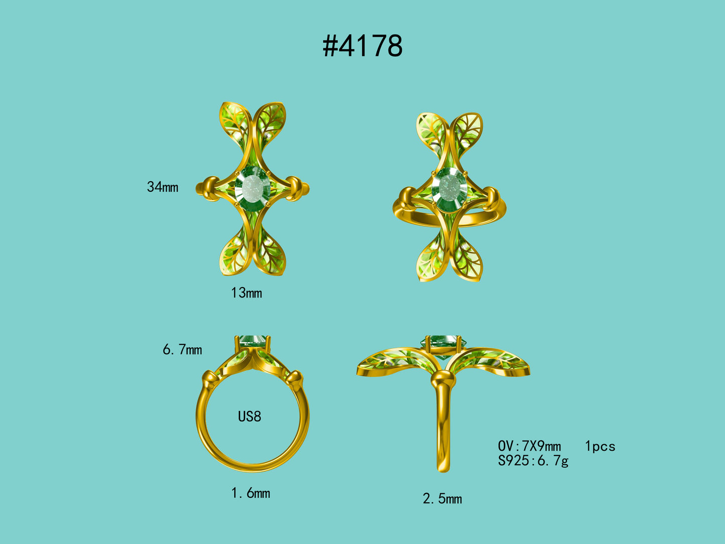 Verdant Petal : 3 Carat Oval Cut Lab Grown Green Paraiba Ring - (No.I)