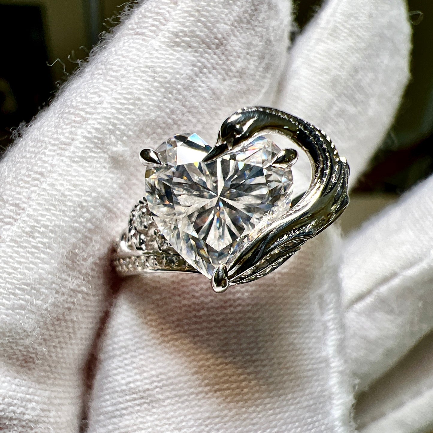 The Swan Embrace : 4 Carat Heart Cut Lab Grown Diamond Engagement Ring