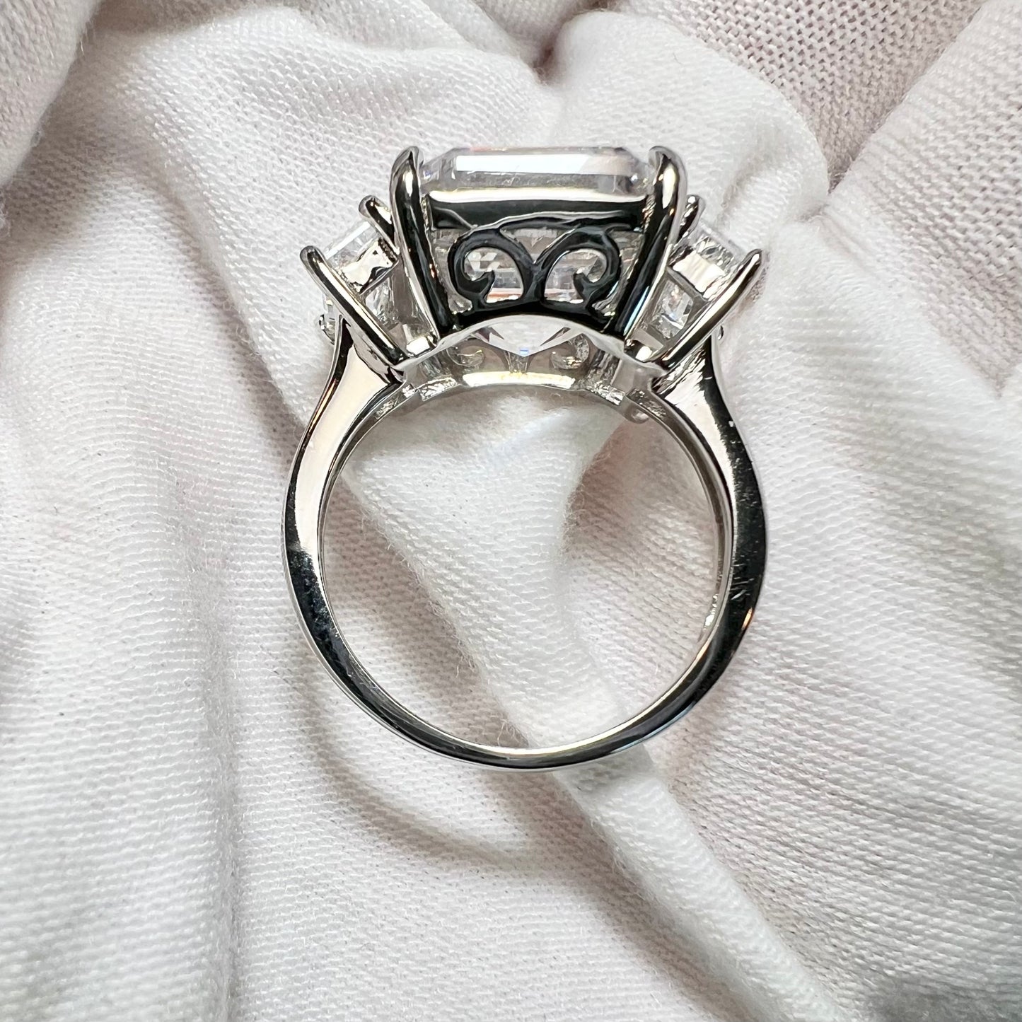 Aurelia Asscher : 4 Carat Asscher Cut Lab Grown Diamond Three Stone Ring