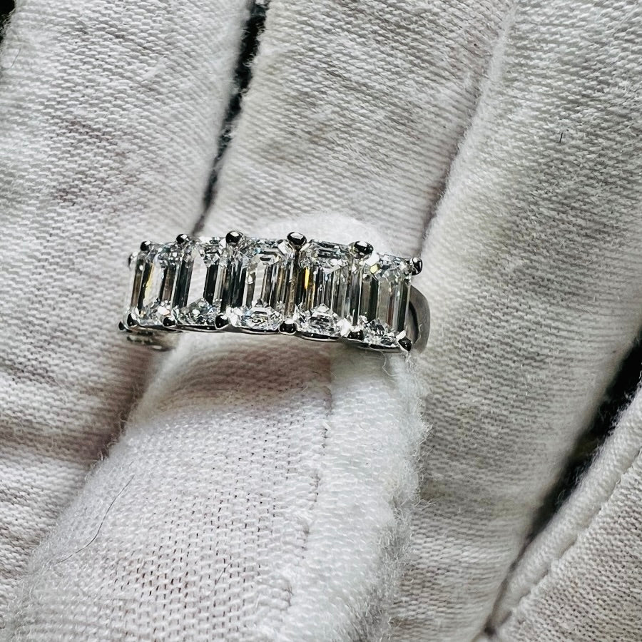 Nicole Sarah : 5mm Emerald Cut Lab Grown Diamond Half Eternity Wedding Band