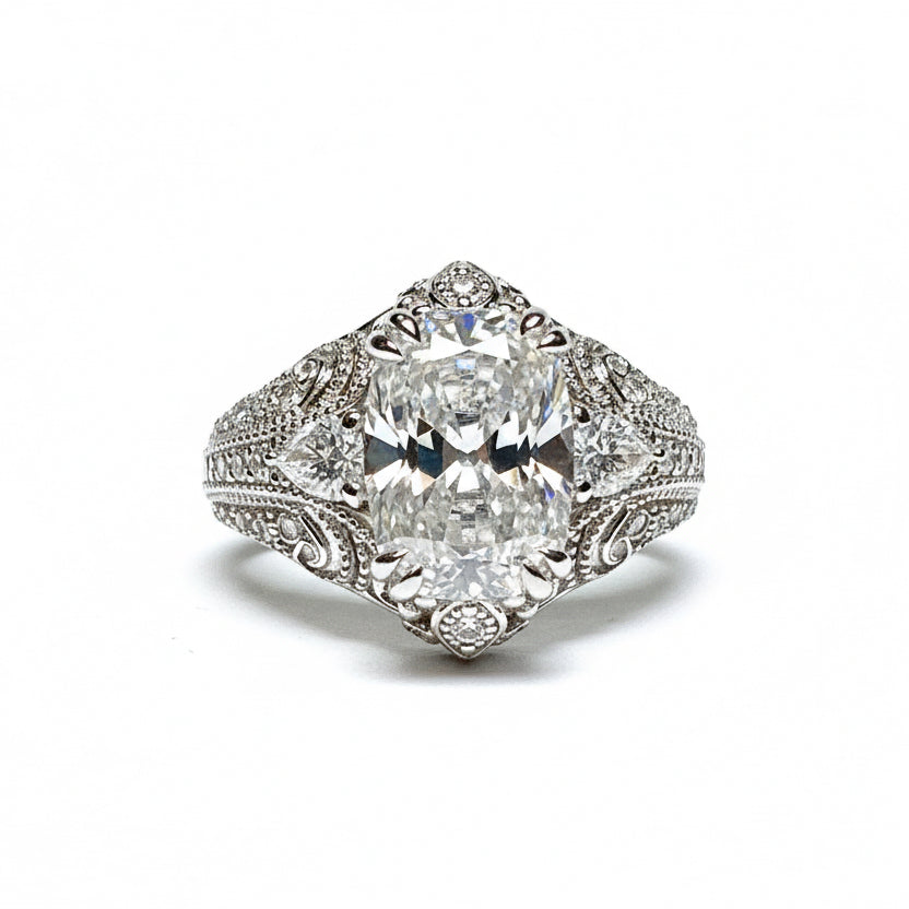 The Veiled Radiance : 3 Carat Elongated Cushion Cut Lab Grown Diamond Engagement Ring