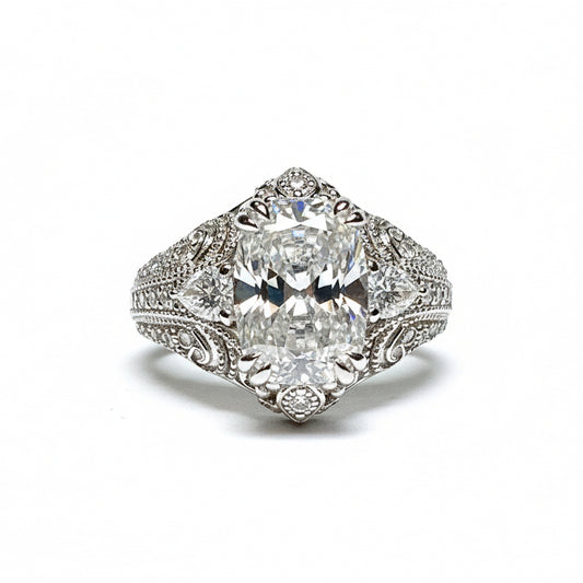 The Veiled Radiance - 3 Carat Elongated Cushion Cut Lab Grown Diamond Engagement Ring